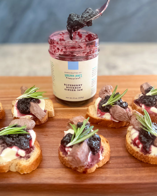 Steak Crostini with Blueberry Bourbon Ginger Jam